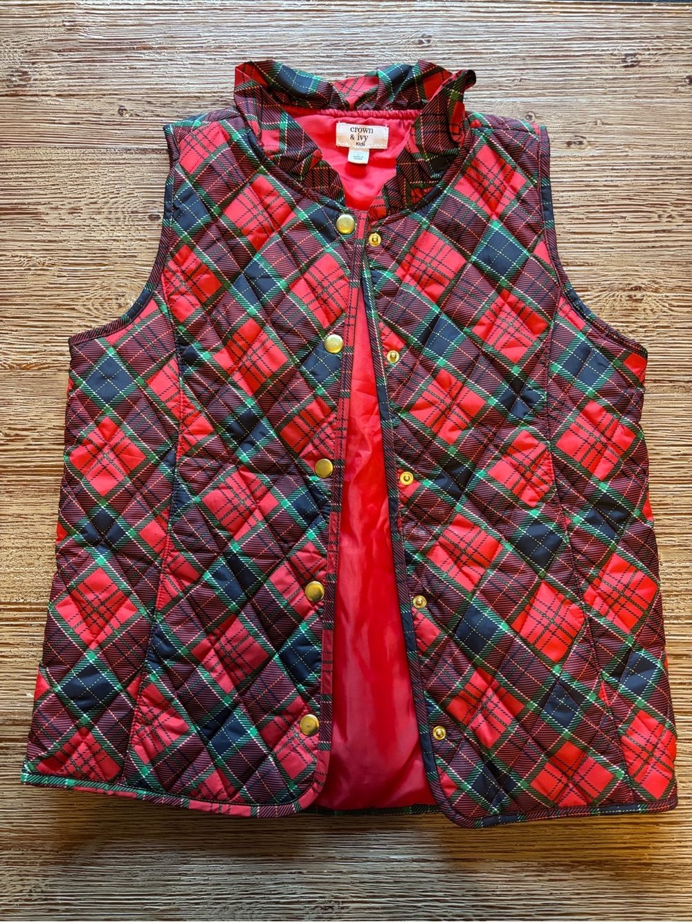 Crown & Ivy Kids Christmas Plaid Vest (Size L)